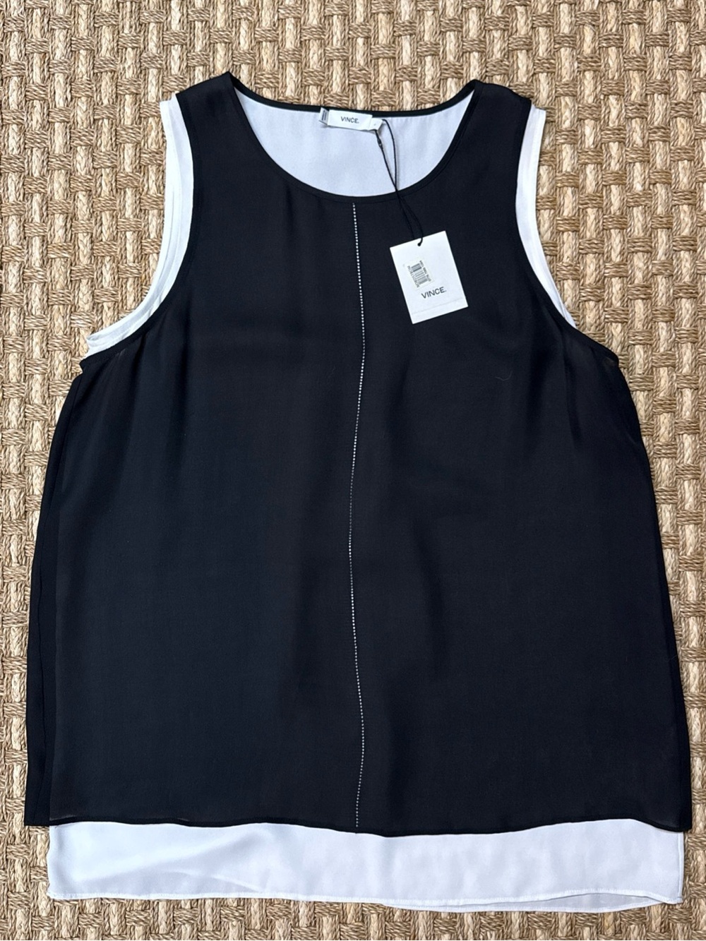 Vince Silk Tank Sheer Longline Double Layering Tunic Black White Women Sz L NWT - Picture 2 of 10
